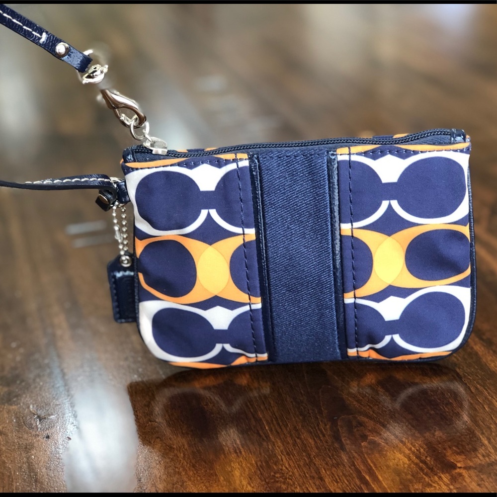 Navy, Gold/Orange, and White Wristlet